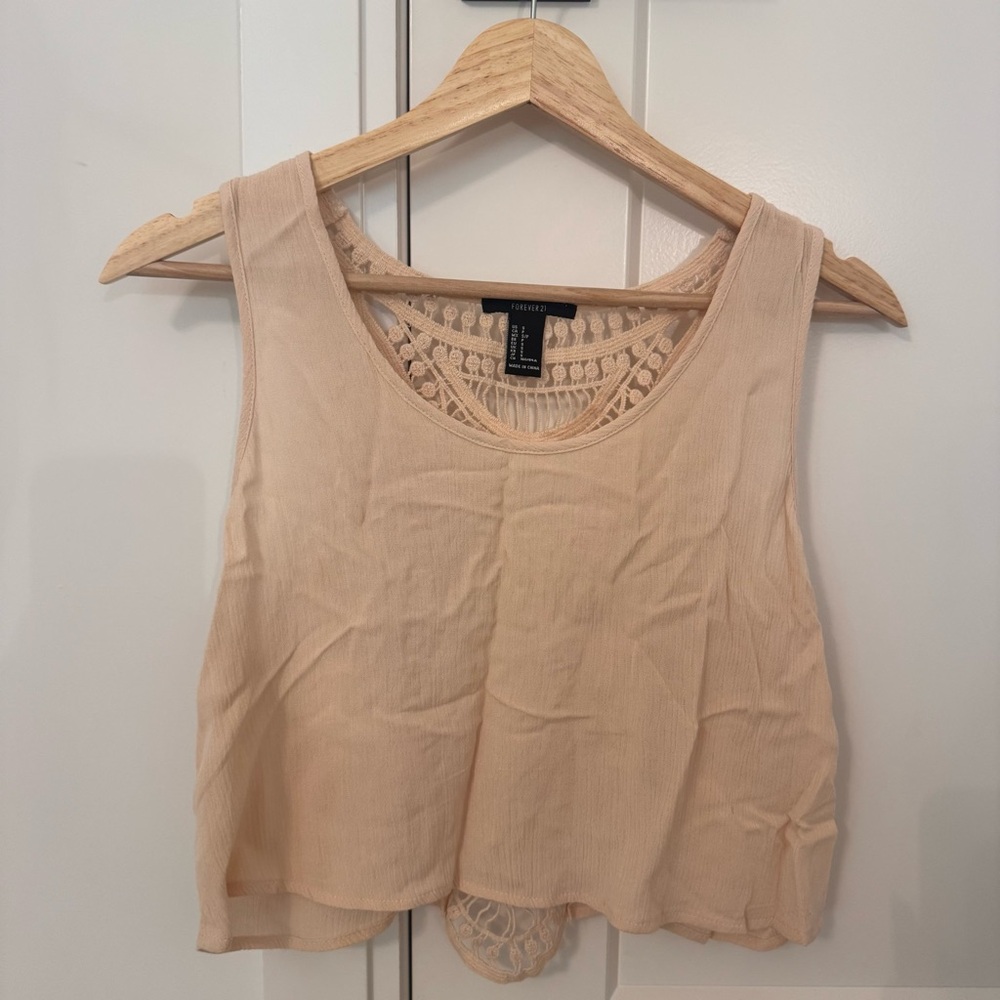 Forever 21 Cream Lace Detail Crop Top